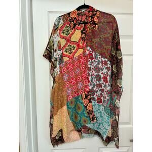 Women's Boho Patchwork Kimono Cardigan Floral Sheer Duster Multicolor